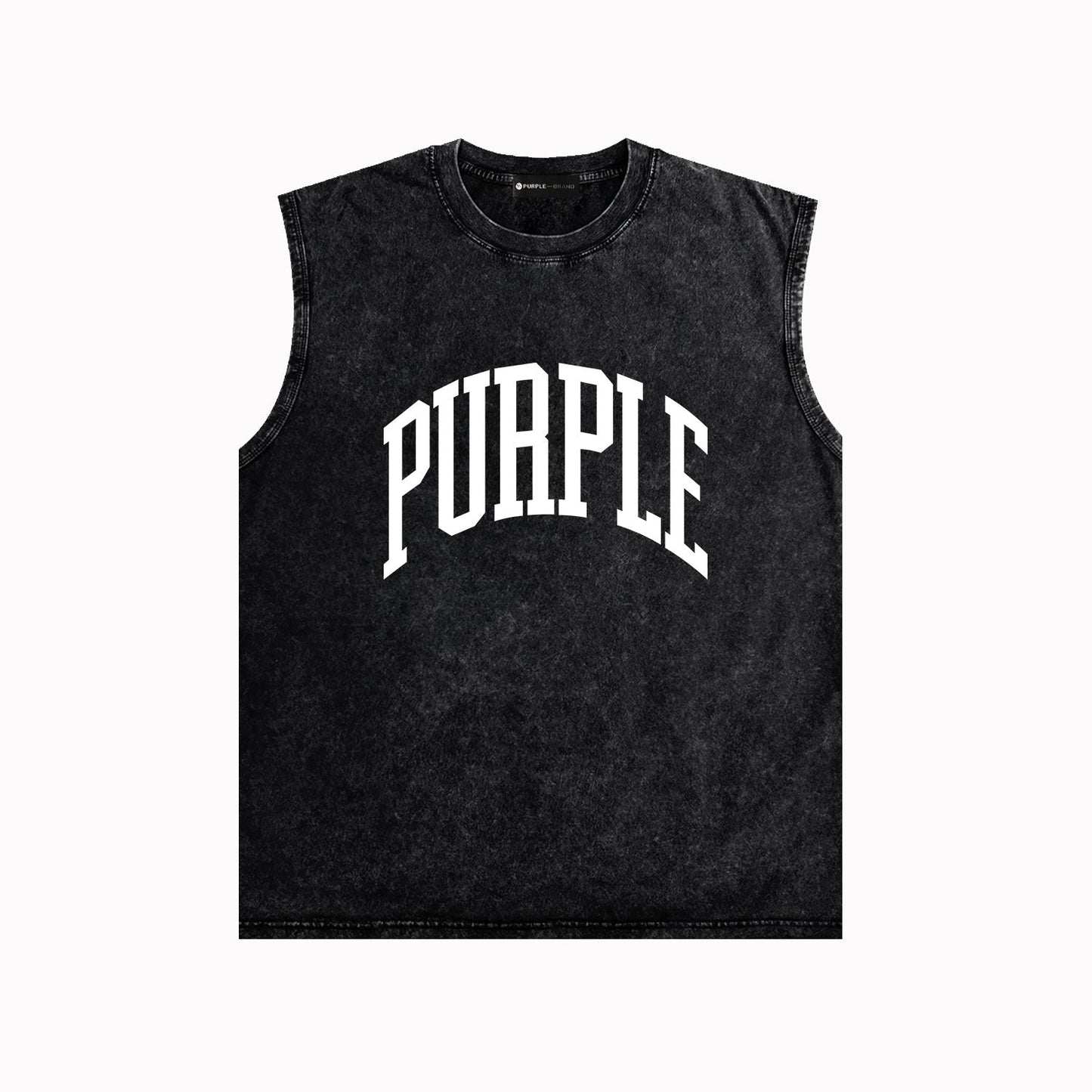 PURPLE-Purple Make Old Sleeveless T-Shirt ZJBPUR079#