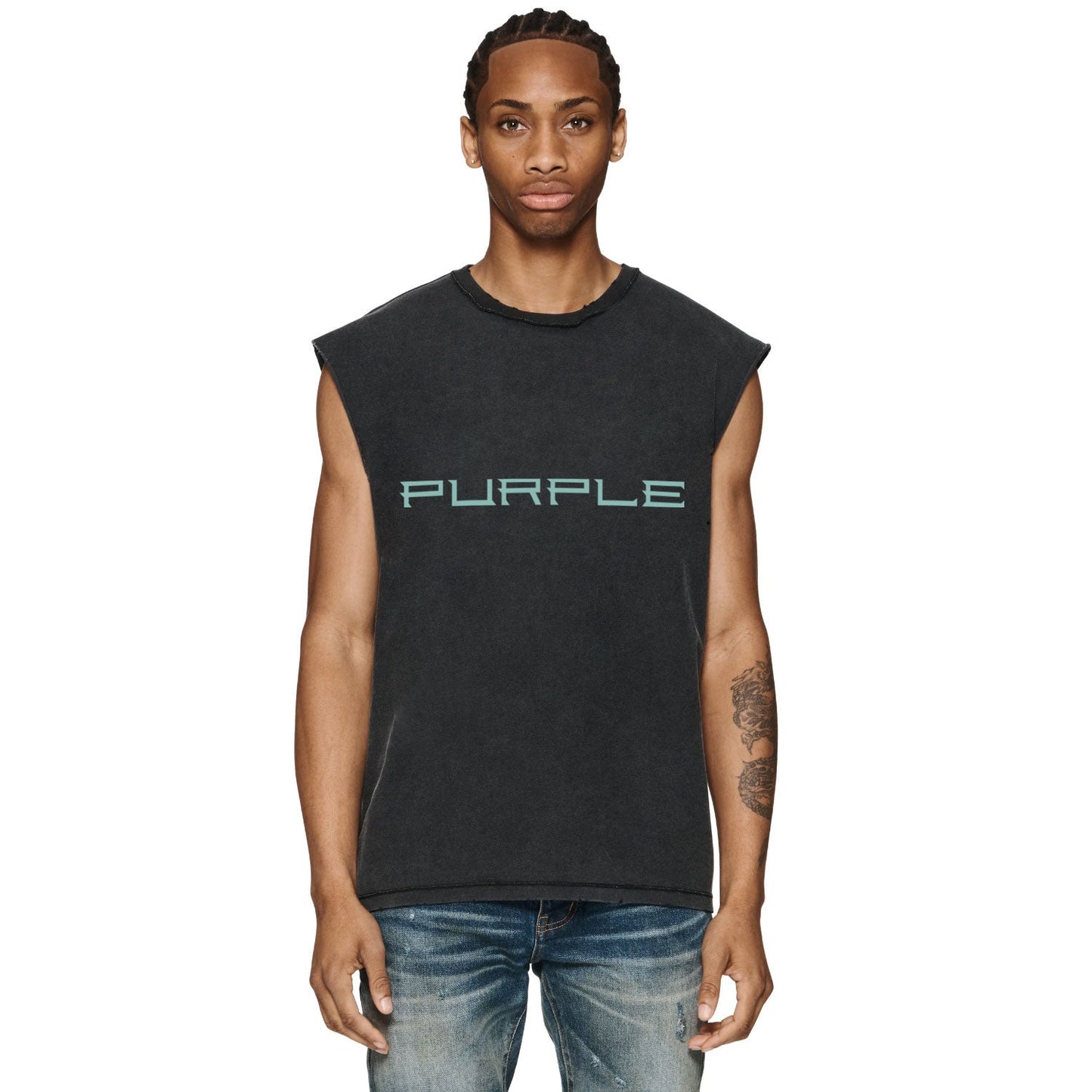 PURPLE-Purple Make Old Sleeveless T-Shirt ZJBPUR100#