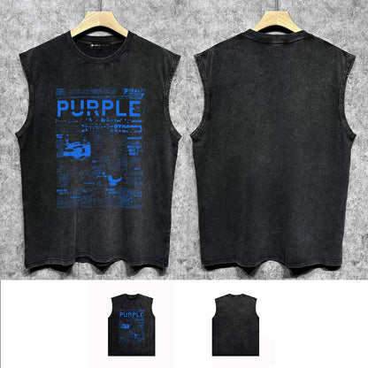 PURPLE-Purple Make Old Sleeveless T-Shirt ZJBPUR058#