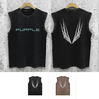 PURPLE-Purple Make Old Sleeveless T-Shirt ZJBPUR100#