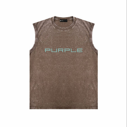 PURPLE-Purple Make Old Sleeveless T-Shirt ZJBPUR100#