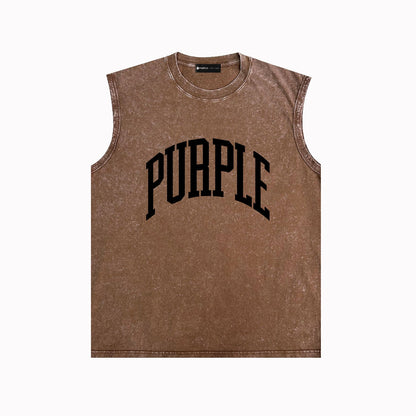 PURPLE-Purple Make Old Sleeveless T-Shirt ZJBPUR079#