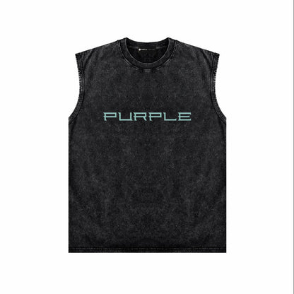 PURPLE-Purple Make Old Sleeveless T-Shirt ZJBPUR100#