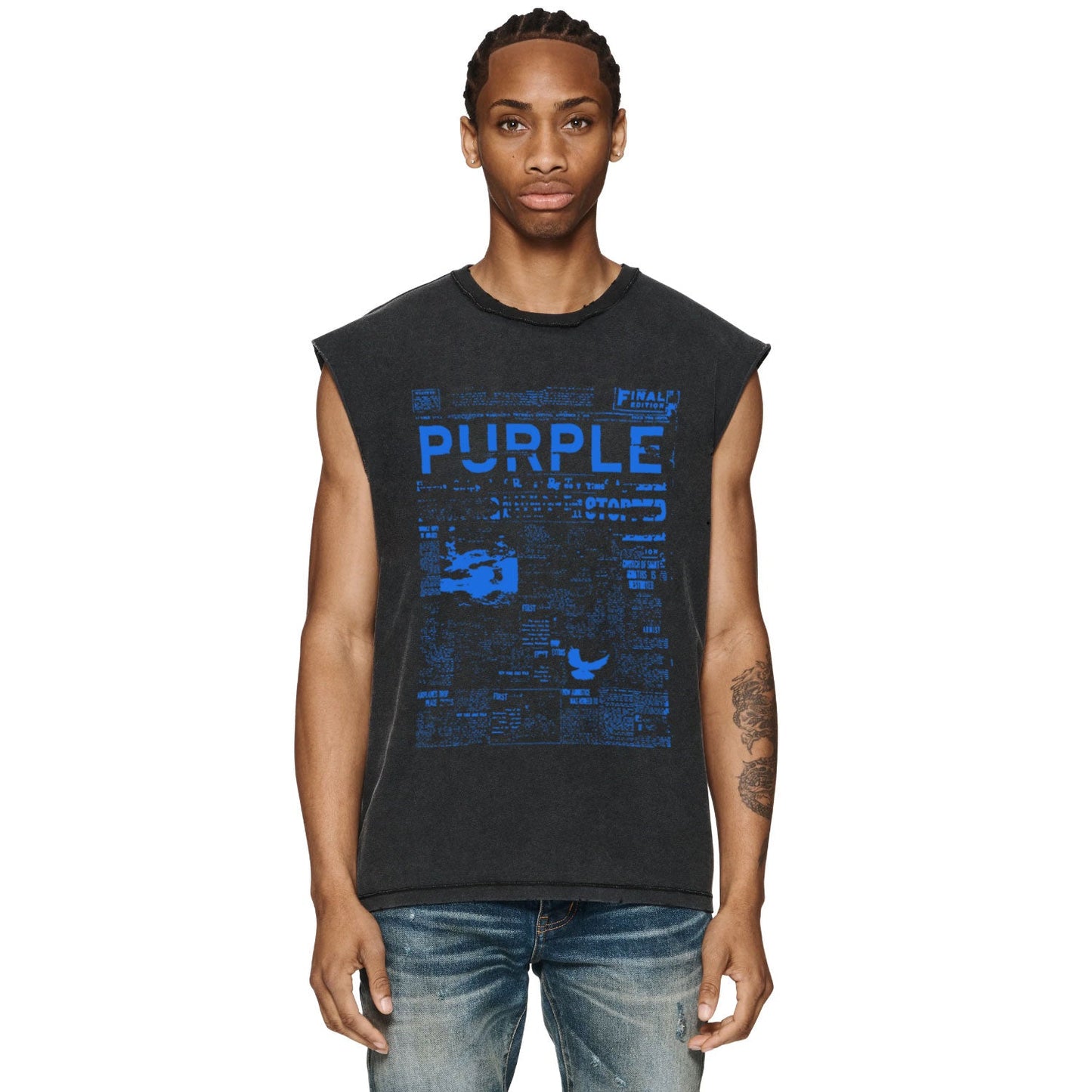 PURPLE-Purple Make Old Sleeveless T-Shirt ZJBPUR058#