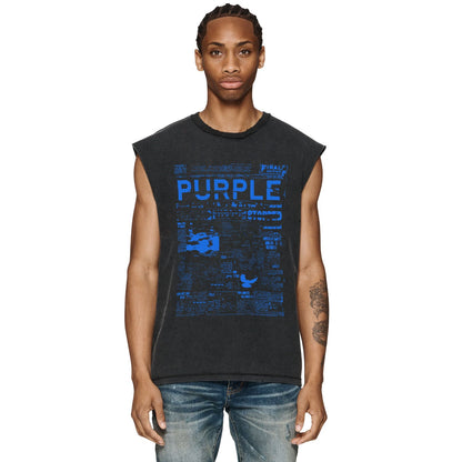 PURPLE-Purple Make Old Sleeveless T-Shirt ZJBPUR058#