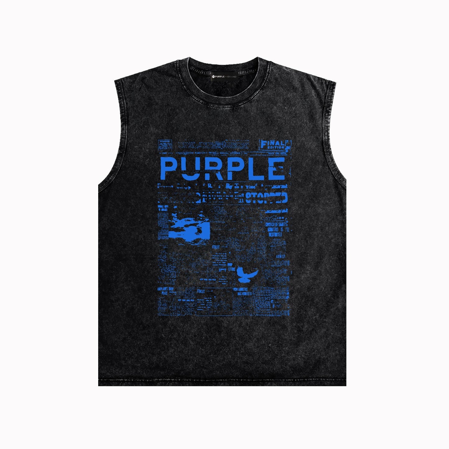 PURPLE-Purple Make Old Sleeveless T-Shirt ZJBPUR058#