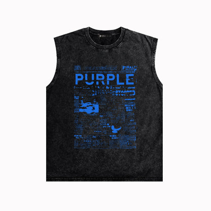 PURPLE-Purple Make Old Sleeveless T-Shirt ZJBPUR058#